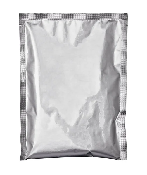 Bolsa de papel de aluminio plateado blanco paquete de alimentos plantilla caja fondo — Foto de Stock