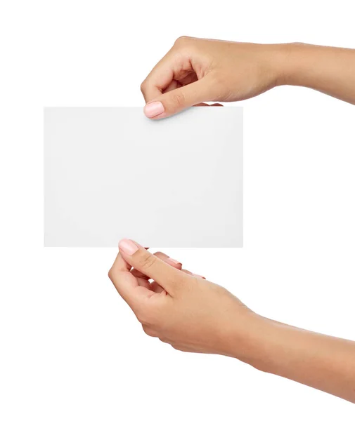 Lapp papper kort tomt tecken hand innehav — Stockfoto