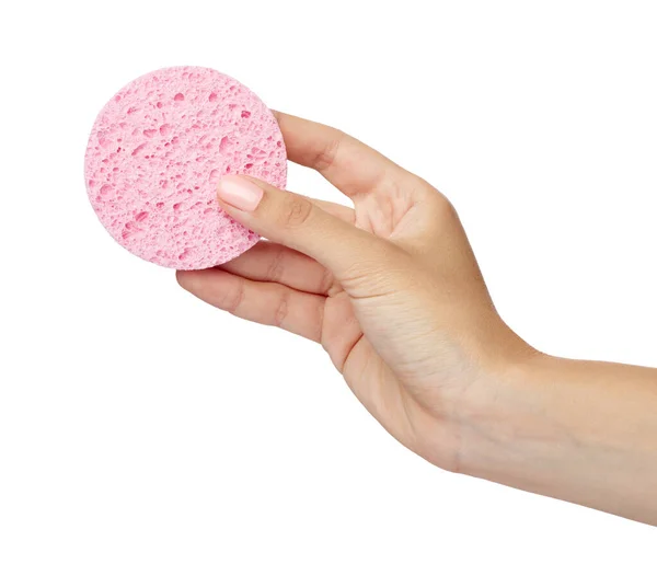 Make up color powder beauty sponge hand — Stock Photo, Image