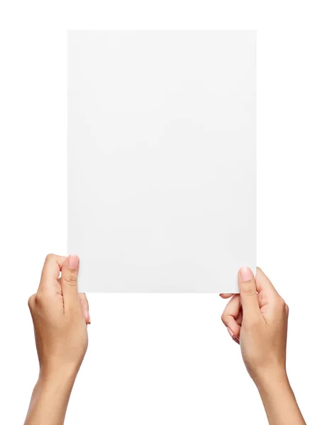 Blank skylt etikett handhållna papper — Stockfoto