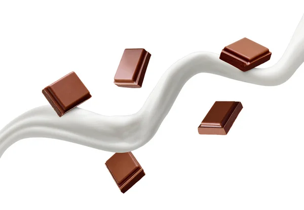 Schokoladenstück Milch Splash Flow — Stockfoto