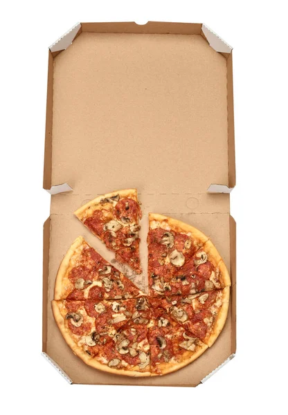 Pizza doos voedsel karton levering pakket maaltijd lunch — Stockfoto