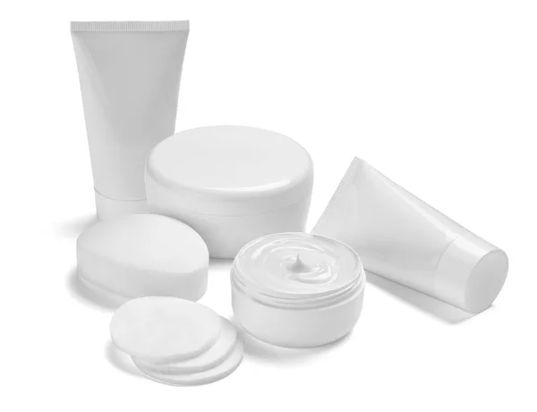 Crema blanca recipiente tarro belleza hidratante tubo jabón — Foto de Stock