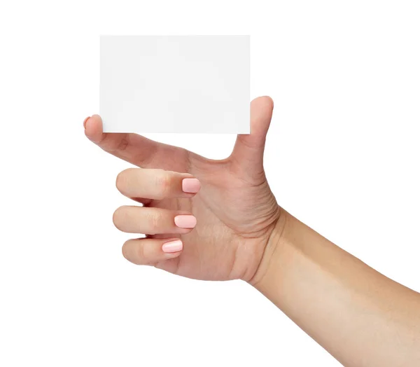 Nota tarjeta de papel en blanco signo de mano celebración —  Fotos de Stock