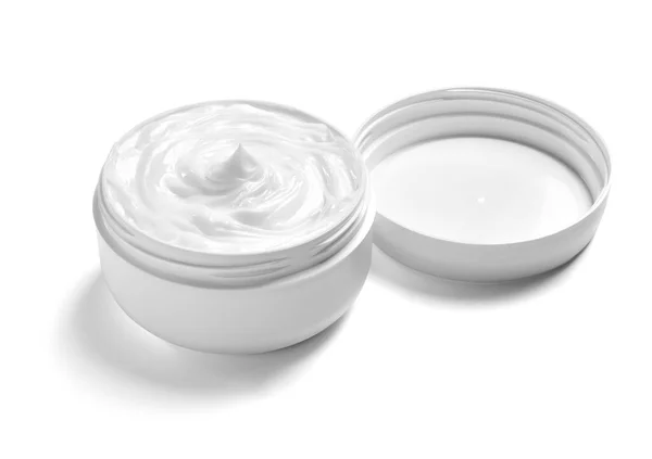 Crema blanca recipiente tarro belleza hidratante piel — Foto de Stock