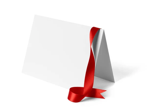 Folleto doblado rojo cinta arco papel plantilla libro calendario de escritorio — Foto de Stock