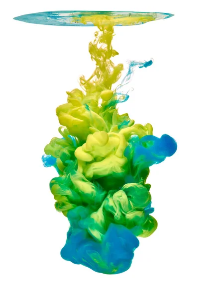 Peinture à l'eau liquide jaune bleu vert — Photo