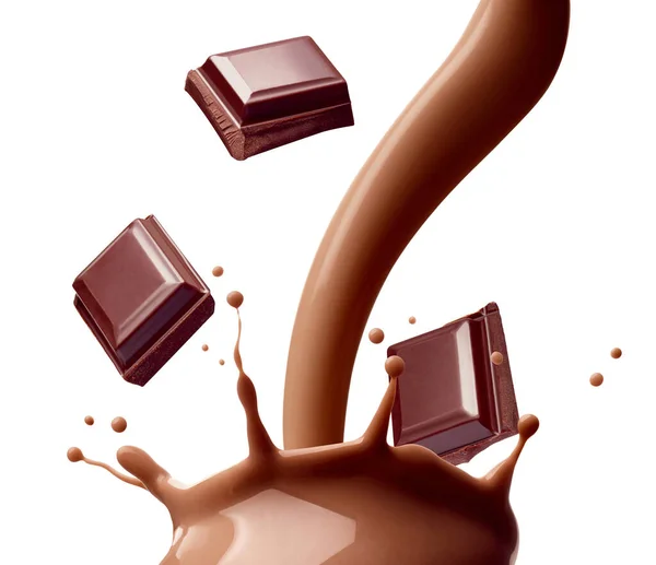 チョコレートミルクドリンクスプラッシュガラスストロー — ストック写真