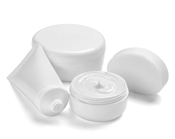 Witte crème container pot schoonheid moisturizer buis zeep — Stockfoto