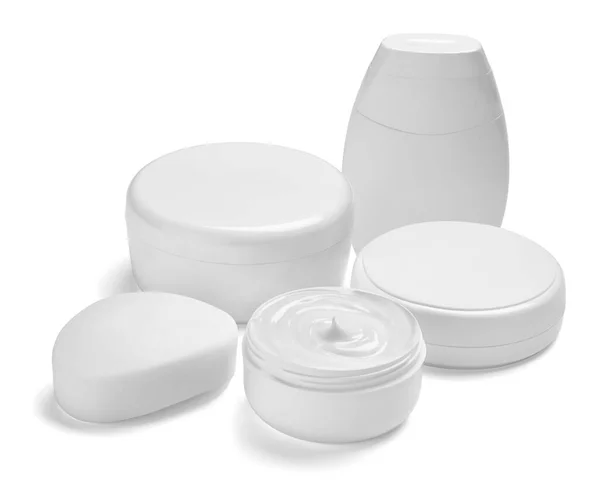 Witte crème container pot schoonheid moisturizer buis zeep — Stockfoto