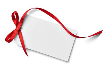 Kurdele yay kartı noel kutlaması notu.