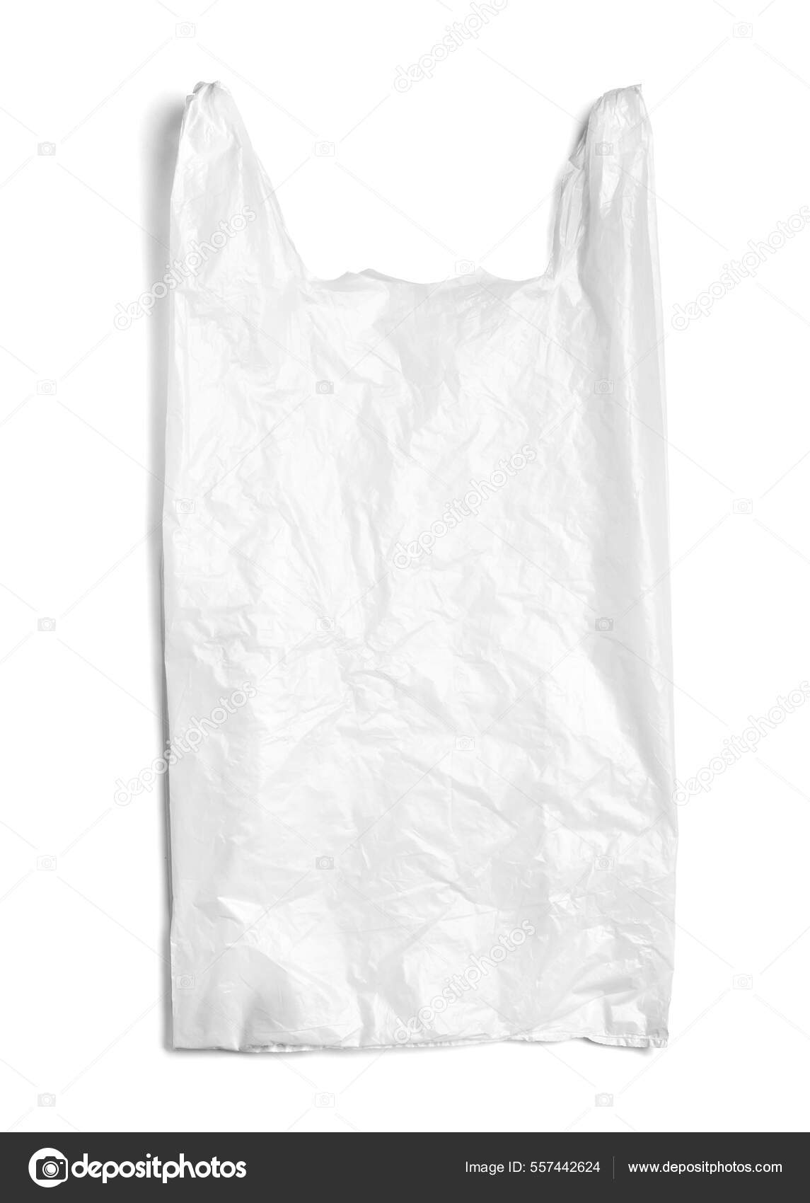 Close Up Of A Used White Plastic Bag On White Background Stock