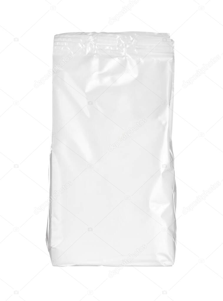 white silver aluminum paper bag package food template box background