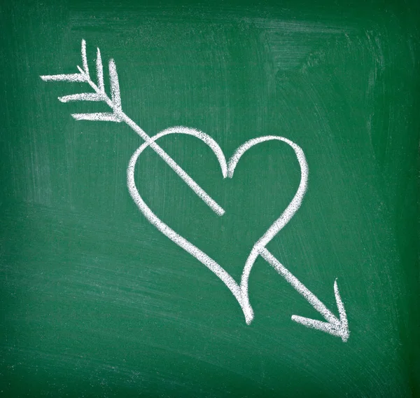 close up of two hearts drawing on a chalkboard