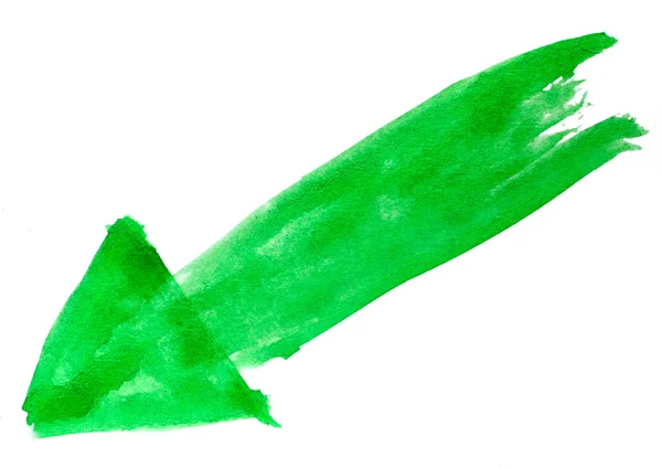 Farby pędzlem Zielona strzałka wskaźnik akwarela tekstury kolor obrysu — Zdjęcie stockowe