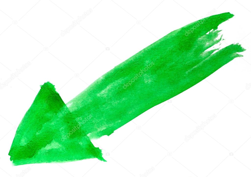 Paint brush green arrow pointer watercolor texture stroke color — Stock