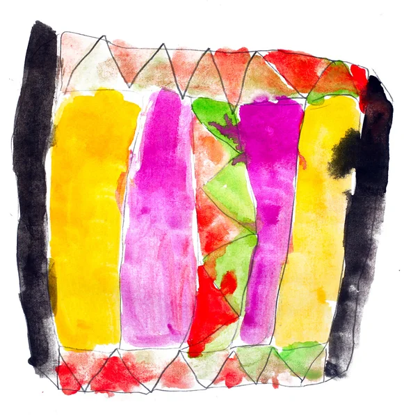 Aquarel borstel kleurrijke vierkant abstracte kunst artistieke geïsoleerd — Stockfoto