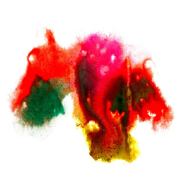 Aquarel borstel abstracte kunst rood geel groen artistieke geïsoleerd — Stockfoto