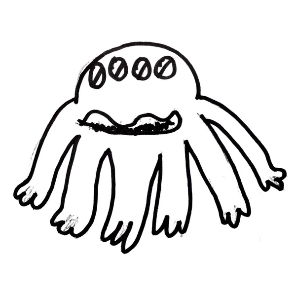Monster kwaad held octopus hand tekenen geïsoleerde — Stockfoto