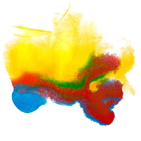 Akwarela streszczenie, żółty, czerwony, niebieski i na białym tle plama raster ilust — Zdjęcie stockowe