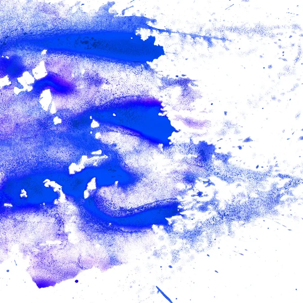 Mavi soyut suluboya blot beyaz arka plan karesinde doku — Stok fotoğraf