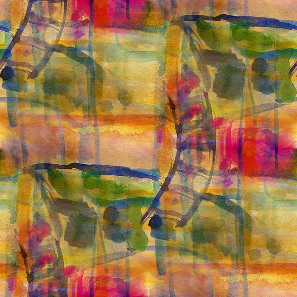 Абстрактное желтое красно-зеленое весеннее рисунок акварели бесшовное искусство — стоковое фото