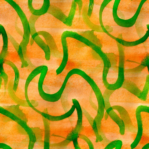 Paint orange, green lines seamless background watercolor color a — Stock Photo, Image