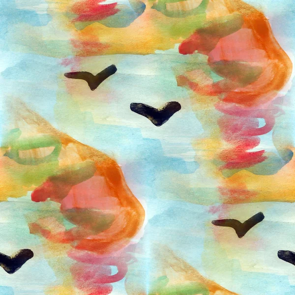 青いオレンジの海カモメ シームレスな背景水彩画塗装 — ストック写真