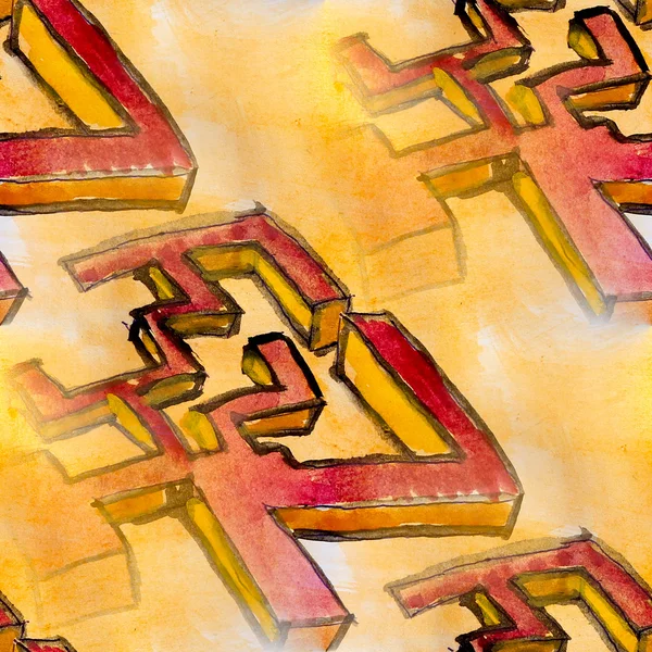 Watercolor seamless yellow red cubism background — Stock Photo, Image