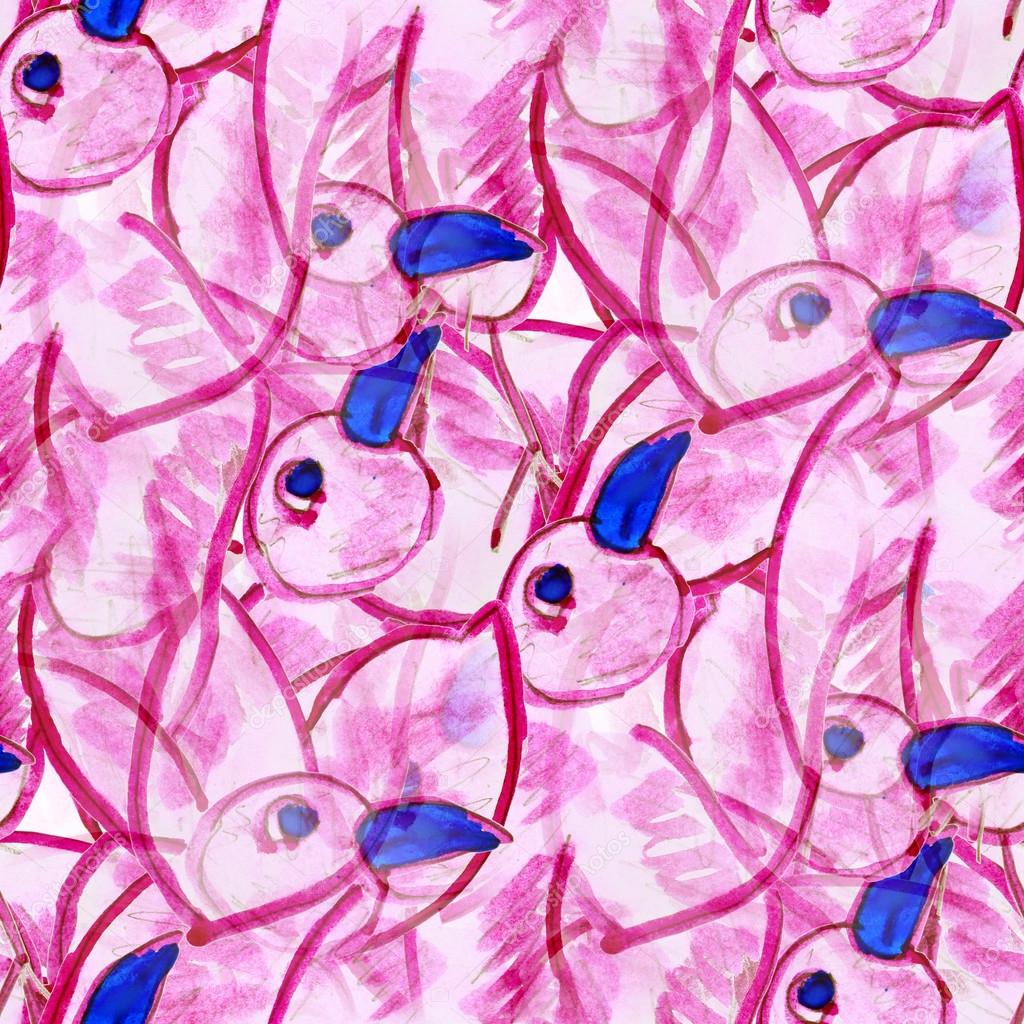 seamless texture color watercolour pink blue bird abstract