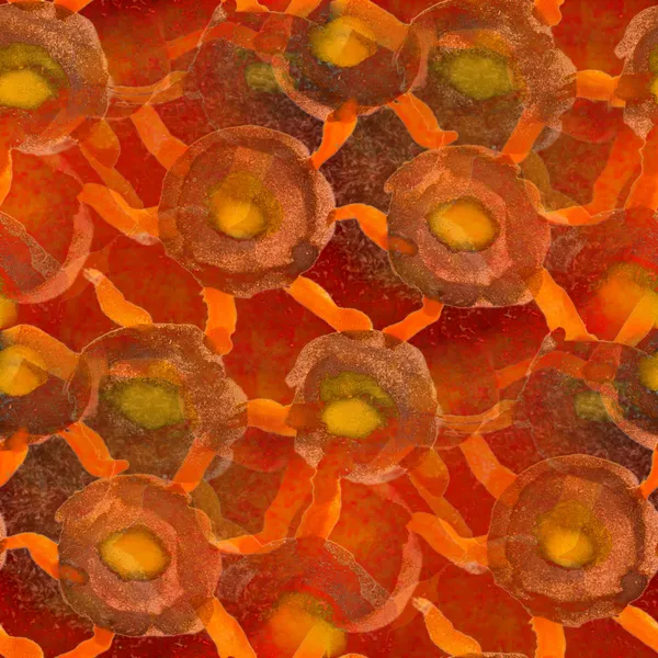 シームレスな絵画赤オレンジ分子マクロ セル水彩で — ストック写真