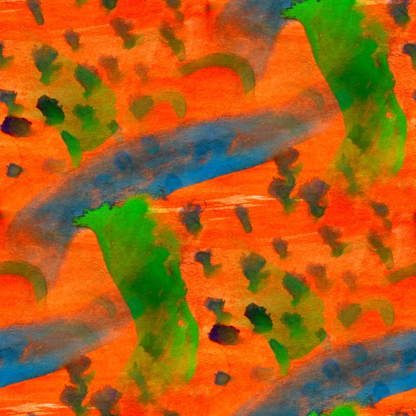 Acuarela abstracta naranja, azul, verde textura inconsútil mano pa —  Fotos de Stock