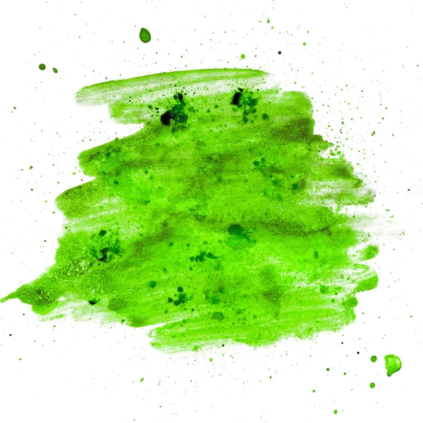 绿色 blob 水彩笔触隔离上白色的表现力 — 图库照片
