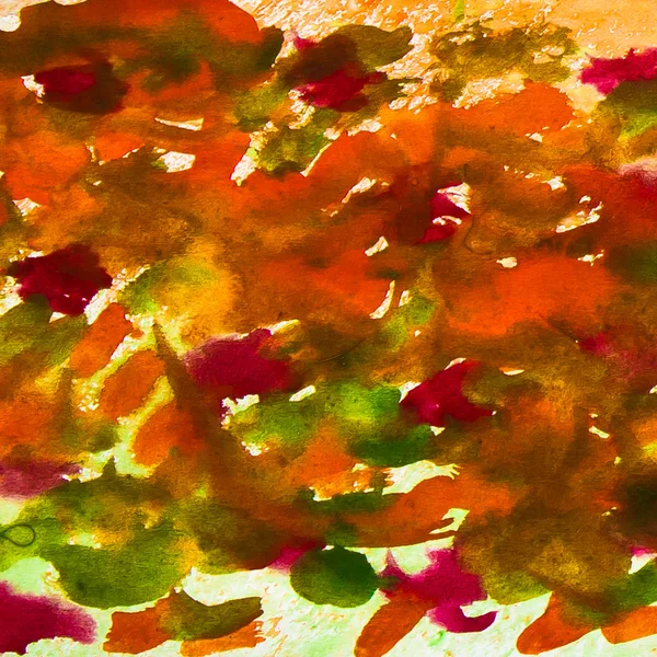 Uitstrijkjes abstracte aquarel achtergrond oranje rood groen — Stockfoto