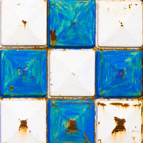 Textur rostige weiße und blaue Quadrate — Stockfoto