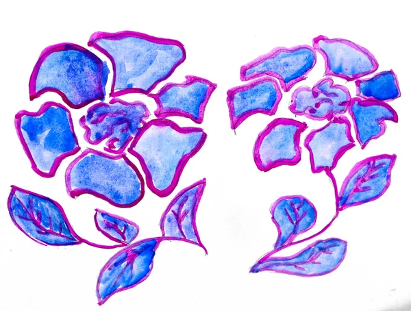 Soyut mavi mor çiçek sulu boya çiçekler boya resim ISO — Stok fotoğraf