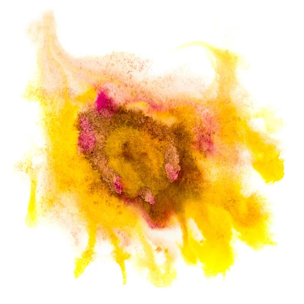 Spot yellow watercolor blotch texture isolated on a white backgr — Stock Photo, Image