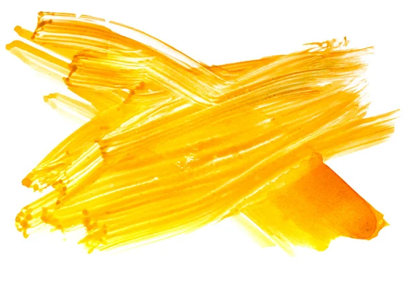 Malování štětcem textury žluté akvarel přímých skvrna izolované — Stock fotografie