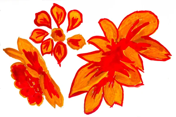 抽象的な黄色赤オレンジ花水彩花塗装図 — ストック写真