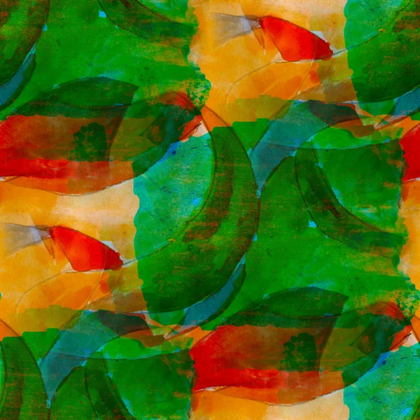 Hang zöld sárga piros varrás nélküli akvarell háttérkép ecsetvonás — Stock Fotó