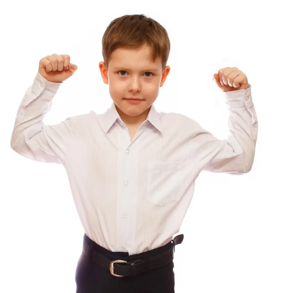 Boy businessman strong success and motivation isolated on white — Stock Photo, Image