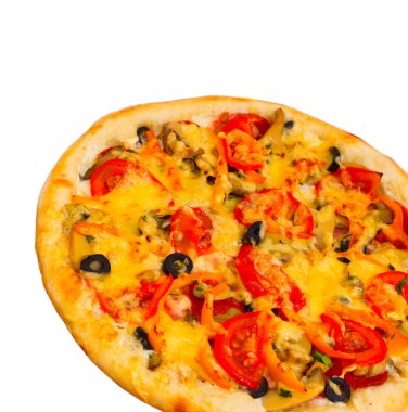Beyaz arka planda (clippi peynir portre ile iştah açıcı pizza