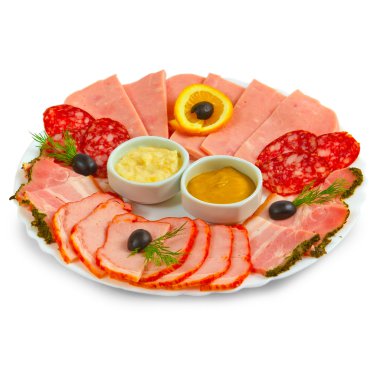 tütsülenmiş jambon sosis meze hardal, dilimlenmiş horseradish bir