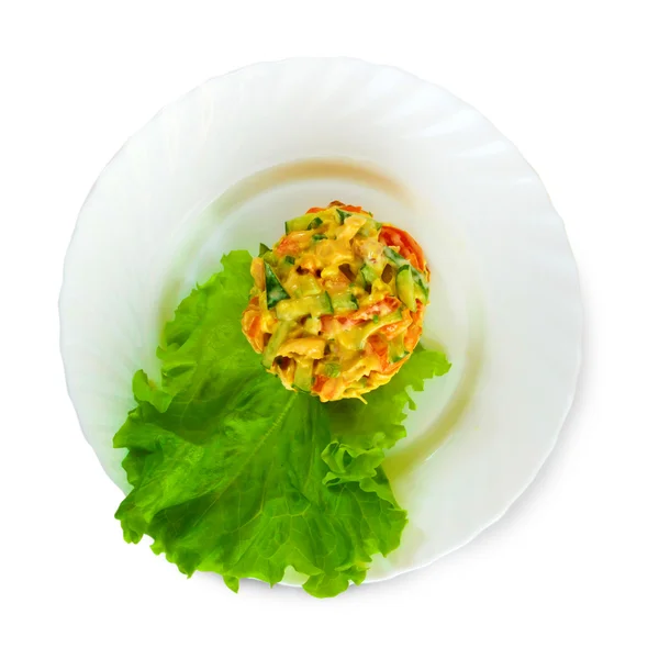 Салат зі свіжих огірків і помідорів курячий свіжий шпинат, зелений — стокове фото