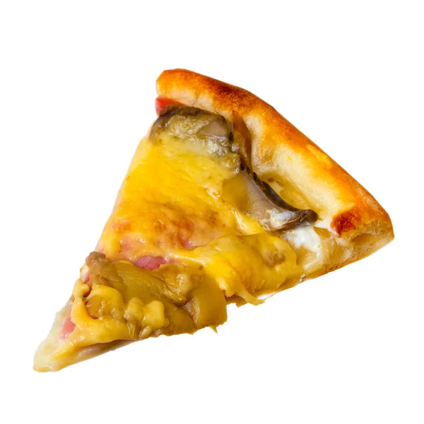 Dilim parça pizza (küçük beyaz arka plan üzerinde izole peynir ile — Stok fotoğraf