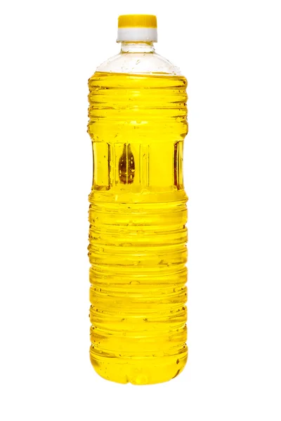 Slunečnicový olej v plastové lahvi, izolované — Stock fotografie