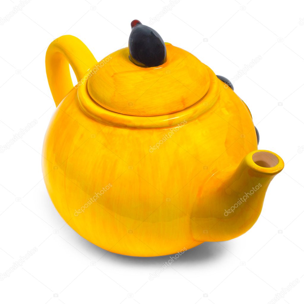 Yellow teapot ceramic kettle tea isolated — Stock Photo © maxximmm1