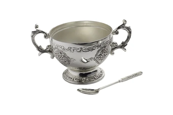 Antique silver cup and spoon — Stock Photo, Image