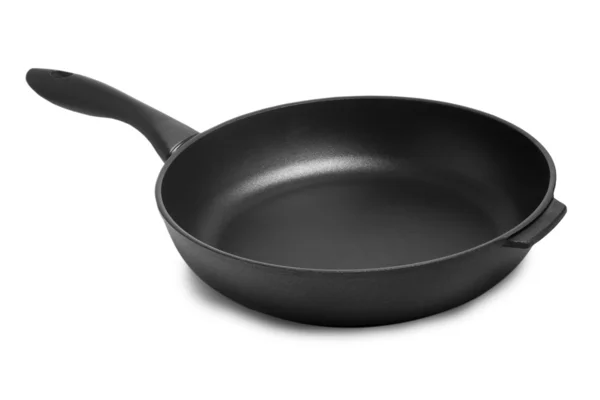 Черный сковородка для кухни на белом фоне — стоковое фото