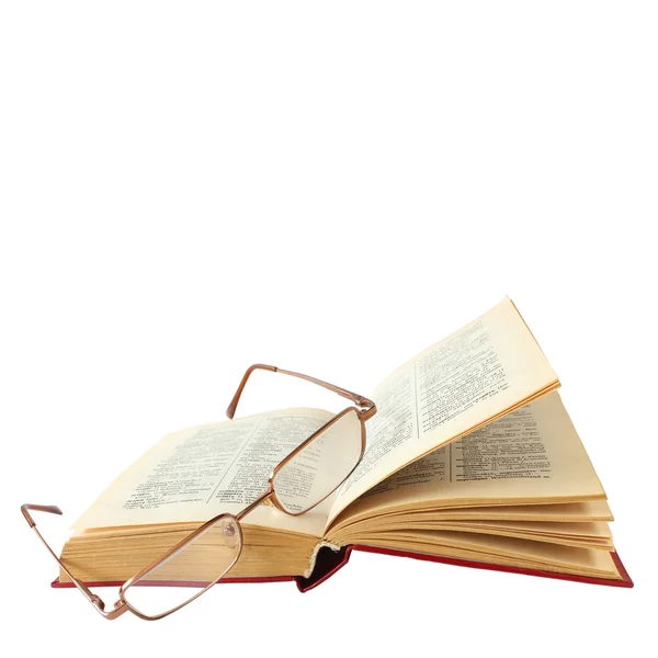 Book and glasses on a white background — Stock Photo, Image